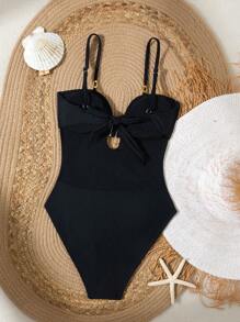 Swim Chiccia Maiô Elegante e Romântico com Decoração de Conchas, Verão - Preto - Visão 3