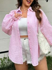 SHEIN EZwear 大碼喇叭袖襯衫 - 彩色 - 查看 5