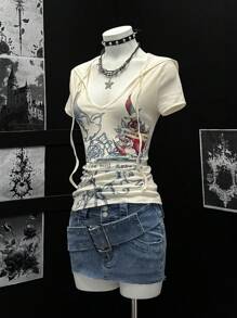 EgrlEra Camiseta con capucha de manga corta con estampa de flor de rosa para mujer