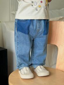 SHEIN Baby Jungen lässige, weite Jeans mit Gummibund und Taschen