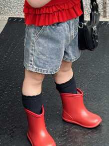 DAZY Salopetă casual din denim, cu imprimeu de inimă, lavabilă, pentru bebeluși și fetițe