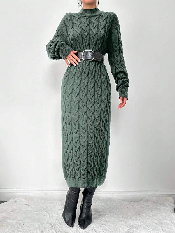 Women Plain Color Long Sleeve Sweater Dress, Fashionable For Autumn/Winter,Petite