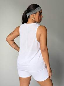 Easithlete Top deportivo de talla grande para mujer, de unicolor, transpirable y apto para fitness y running - Blanco - Ver 2