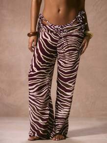 Musera Resort 中腰串珠抽绳雪纺印花阔腿沙滩罩衫裤泳装度假春夏优雅性感沙滩伊比沙岛泳装伊比沙岛泳装阿萨伊秋冬