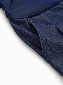 SHEIN Pantalones cortos vaqueros informales de maternidad de unicolor, plisados, con parches elásticos para el verano