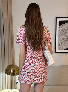 Chiquease 复古、优雅、浪漫、碎花、清新、田园风、碎花连衣裙、女士连衣裙、节日连衣裙、女士夏装