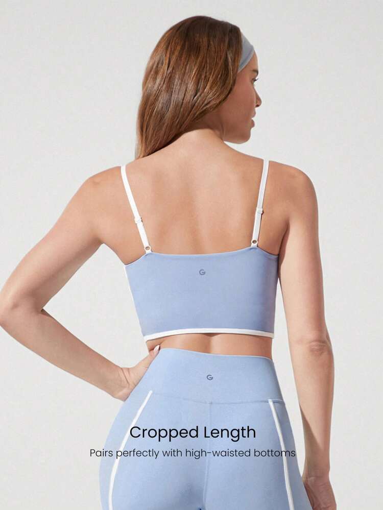 FeatherFit™ Two-Tone Scoop Neck Longline Sports Bra Low Impact Yoga Pilates Daily