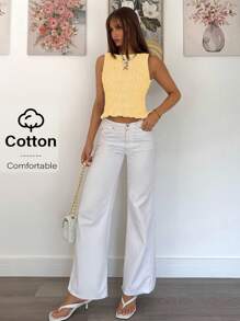 Siren Gaze 女式纯色无袖背心，夏季时尚 - 黃色 - 查看 4