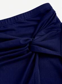 Sweetra Bộ 2 món áo crop top hở lưng và chân váy gợi cảm cho nữ, Xuân/Hè - Màu xanh hải quân - Xem 7