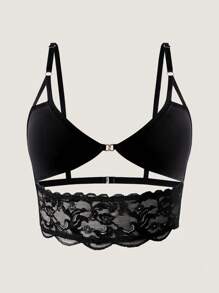 SHEIN Sujetador de encaje con parches, sensual, cómodo y de moda para mujer - Negro - Ver 7