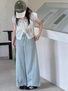 Dazy Kids 青少年女孩休闲水洗宽松口袋牛仔裤