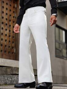 Calvornis Men's Solid Color Flare Casual Formal Pants With Pockets, White Flare Pants, Fall - White - View 6