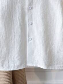 SHEIN 小男孩棉麻百搭白色短袖衬衫，百搭日常穿着