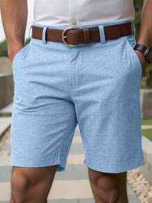 Manfinity RSRT Men's Casual Slant Pocket Shorts Linen Shorts Loose Knee Cool Lucky Solid Color Summer Basic Mens Light Blue Shorts Mens Summer Shorts Mens Vacation Shorts Light Blue Swim Trunks Pool Shorts Men