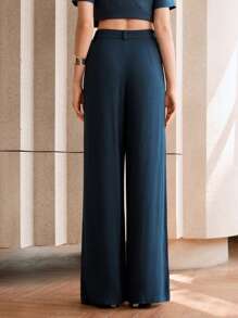 EMERY ROSE Women's Linen Wide Leg Pants, Casual/Office Wear, Work,Navy Blue Linen Suit Pants,Business Casual,Office,Old Money Style,Professional - Navy Blue - View 4