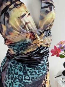 Sweetra Vestido de estampado animal de estilo de vacaciones en la playa para mujer en verano