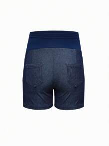 SHEIN Pantalones cortos vaqueros informales de maternidad de unicolor, plisados, con parches elásticos para el verano