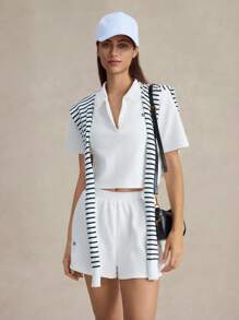 Briarwyn 2 件套纯色针织休闲运动套装女士度假两件套度假服装女士海滩度假服装女士生日服装女士两件套俱乐部服装女士性感夏季服装女士度假两件套图案 T 恤老款女士返校服装 - 白色 - 查看 3