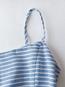 Franclia 女士条纹印花吊带背心、娃娃装上衣 - 藍白色 - 查看 4