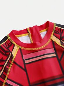 SHEIN 1 Piece Tween Boy Casual Sports Swimsuit With Robot Pattern Leggings Kids Outfits Toddler Boy Clothes Back To School Boys Set Suitable For Outdoor Swimming Kids Bathing Suits Suitable For Spring, Summer Boys Superhero Swimsuits Red Toddler Boy Swim Sets