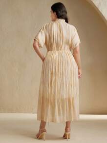 Anewsta Elegant Ruched Wedding Guest Dress Women, Spring/Summer Design Loose Tie-Dye Floral Pattern Midi Dress - Yellow - View 7
