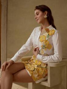 MOTF PREMIUM Camisa decorada con bordado y perlas de imitación - Blanco - Ver 6