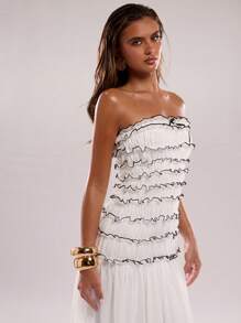 SHEIN BAE Váy Maxi Không Tay Thanh Lịch Xếp Ly, Màu Trắng Trơn, Mùa Xuân/Hè, Thích Hợp Cho Các Buổi Hẹn Hò, Đám Cưới, Sinh Nhật - trắng - Xem 7