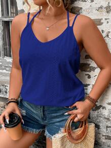 SHEIN Holidaya Plus Size Women Batik Print & Embroidery Loose Casual Camisole Top
