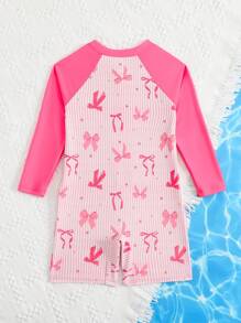 SHEIN Girl Cute Shark Printed Long Sleeve One-Piece Swimsuit, Protective Summer One-Piece Swimsuit Swimming Suits For Kids Bathing Suits For Toddlers Swim Wear For Kids Swim Suits For Kids Swimming Suit For Kids - Multicolor - View 2