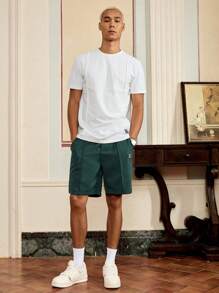 SWAVVY Men Letter Patched Detail Tee & Drawstring Waist Shorts - Teal Blue - View 5