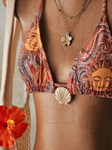 SHEIN ICON 2pcs Tropical Boho Beach Paisley Print Swimsuit Set For Vacation & Beach, Y2k Clothes Women, Western Wear Women