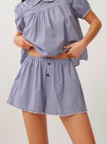 WESTFADE Summer Cotton Gingham Checkered Plaid & Lace Elasticized Waist Relaxed A-Line Ruffle Hem Cute Cowgirl Shorts Spring Beach Vacation - Royal Blue - View 1