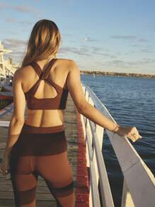 Aralina Leggings activos con detalle de cruce en la cintura para ropa de ocio y entrenamiento - Café integral - Ver 5