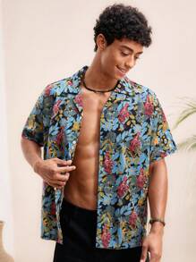 Manfinity VCAY 男士休闲宽松短袖梭织衬衫，日常穿着 - 彩色 - 查看 3