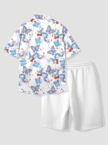 Manfinity Dauomo 男士蝴蝶图案全印花常规款短袖夏季休闲衬衫套装 - 彩色 - 查看 2