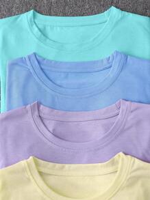 SHEIN Unity 4 件套休闲百搭纯色短袖 T 恤、基本款上衣 - 彩色 - 查看 5