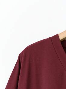 SHEIN LUNE Plus Size Women Saint Patrick's Day Pocket T-Shirt, Spring Break Boho Rave Festival Spring Break Old Money Style Rave - Burgundy - View 5