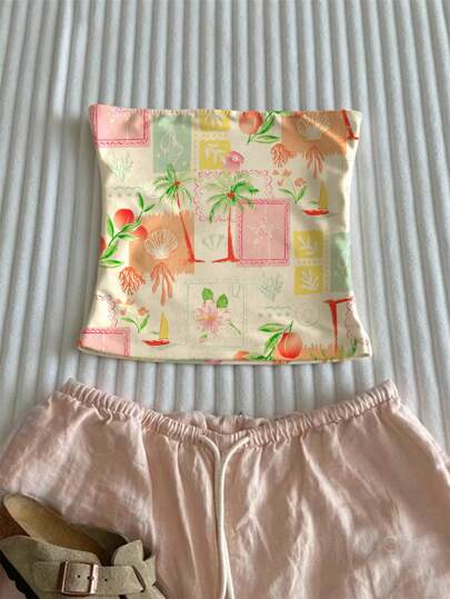 INAWLY Top bandeau de playa con estampado de frutas tropicales y árboles de coco para vacaciones