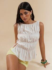 SHEIN BAE Top de tirantes con detalles de cuentas y recortes laterales, top de tirantes ajustado y sexy con cuentas, ideal para verano, vacaciones en la playa, resort en Italia, Ibiza - Blanco - Ver 7