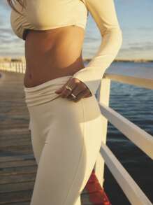 Aralina Leisurewear Fold Over Yoga Activewear Workout Flare - Màu be - Xem 3