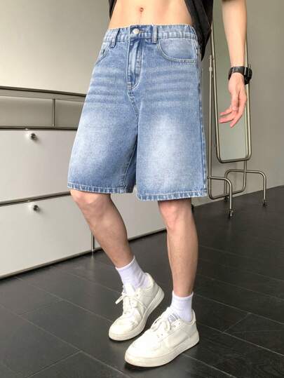 SHEIN Teen Boy Fashion Casual Y2k Vintage Blue Loose And Comfortable Basic Daily Simplicity Denim Shorts For Teen Boy Clothes Boys Soft Dailywear And Teen Boy Summer And Spring Rave Outfits Festival And Beach Outfits Clothes