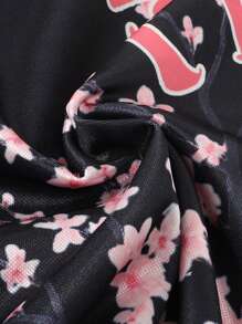 ROMWE MEN Street Life Men's Floral Drawstring Shorts, Fashionable For Summer - Black - View 4