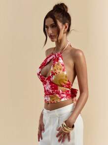 SHEIN BAE 女士镂空性感印花衬衫 - 粉色 - 查看 5