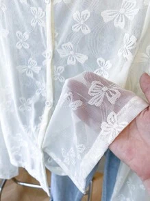 女士蝴蝶网眼长袖单排扣薄款夹克 - 白色 - 查看 8