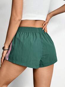 SHEIN PETITE Pantalones cortos casuales de verano para mujer con rayas laterales y cintura elástica, sueltos