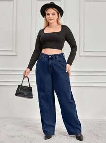 RueChic 100%纯棉女式大码直筒牛仔裤