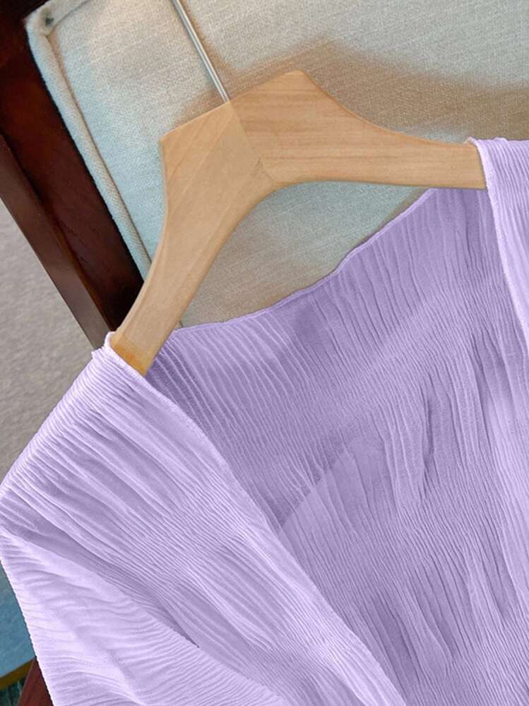 SHEIN New Lightweight French Pleated Sheer Cardigan, Flattering Women Outerwear - Purple - View 6