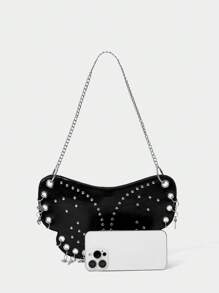 SHECARRY Women's Solid Color Simple & Practical Shoulder Bag, Multi-Purpose - Black - View 4