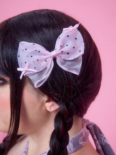 2 Stücke niedliche Haarclips mit Schleifendesign und Punktmuster, hochwertige süße rosa einfarbige Enten-Clips, einzigartiges Mode-Unisex-Haarzubehör Klemmclips Haarspangen