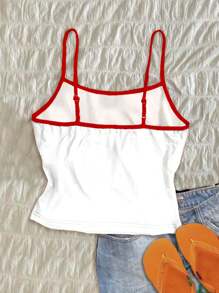 Attitoon Women's Casual Simple Cherry & Letter Print Graphic Tank Top, Suitable For Summer, Vacation, Spring Break, Girls Trip, Back To School Season Women Tank Tops Summer Crop Tops Women Cherry Tank Top Graphic Tank Tops Women Summer Crop Tops Suitable For Going Out - Multicolor - View 2